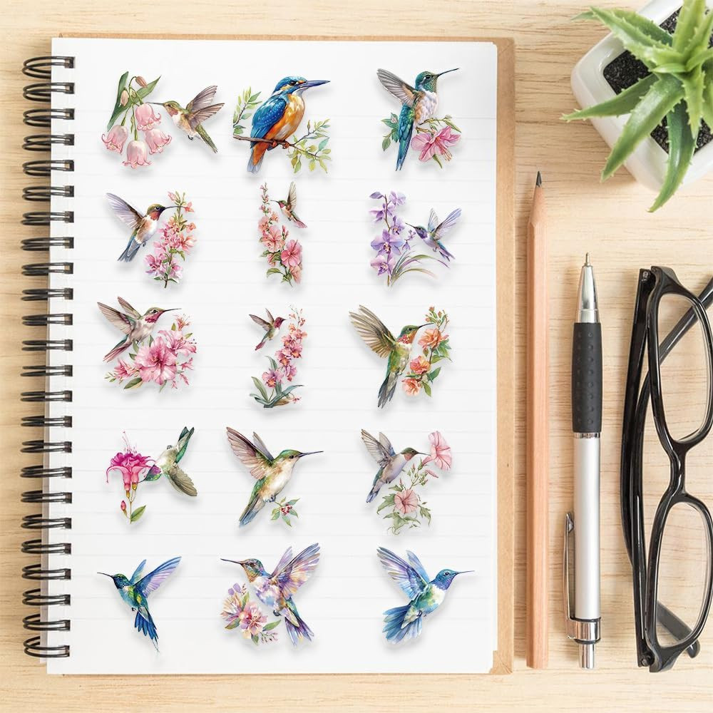 50PCS Hummingbird Stickers PET Transparent Stickers Nature Decals Waterproof Dec