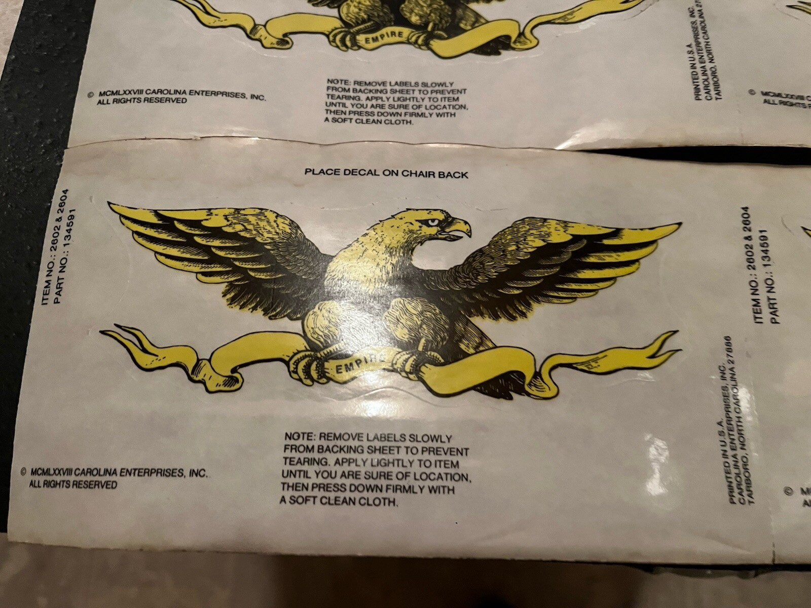 Vintage furniture Empire Eagle Decal Sticker PN 134591 Item Lot of 8