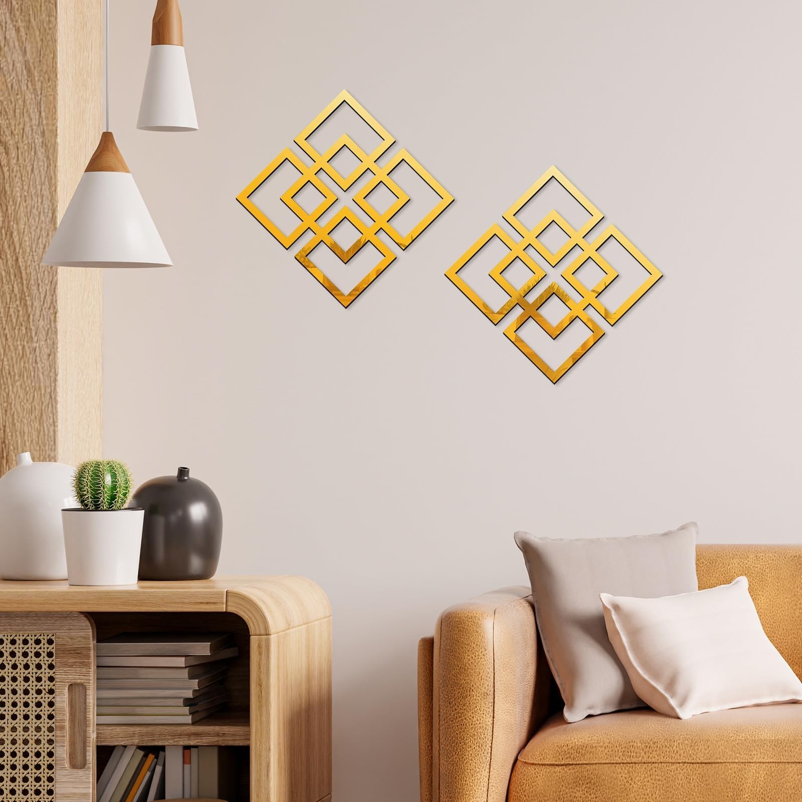 flangairy 2 Piece Gold Geometric Wall Mirrors, 11.8 Inch Wooden Frame Acrylic…