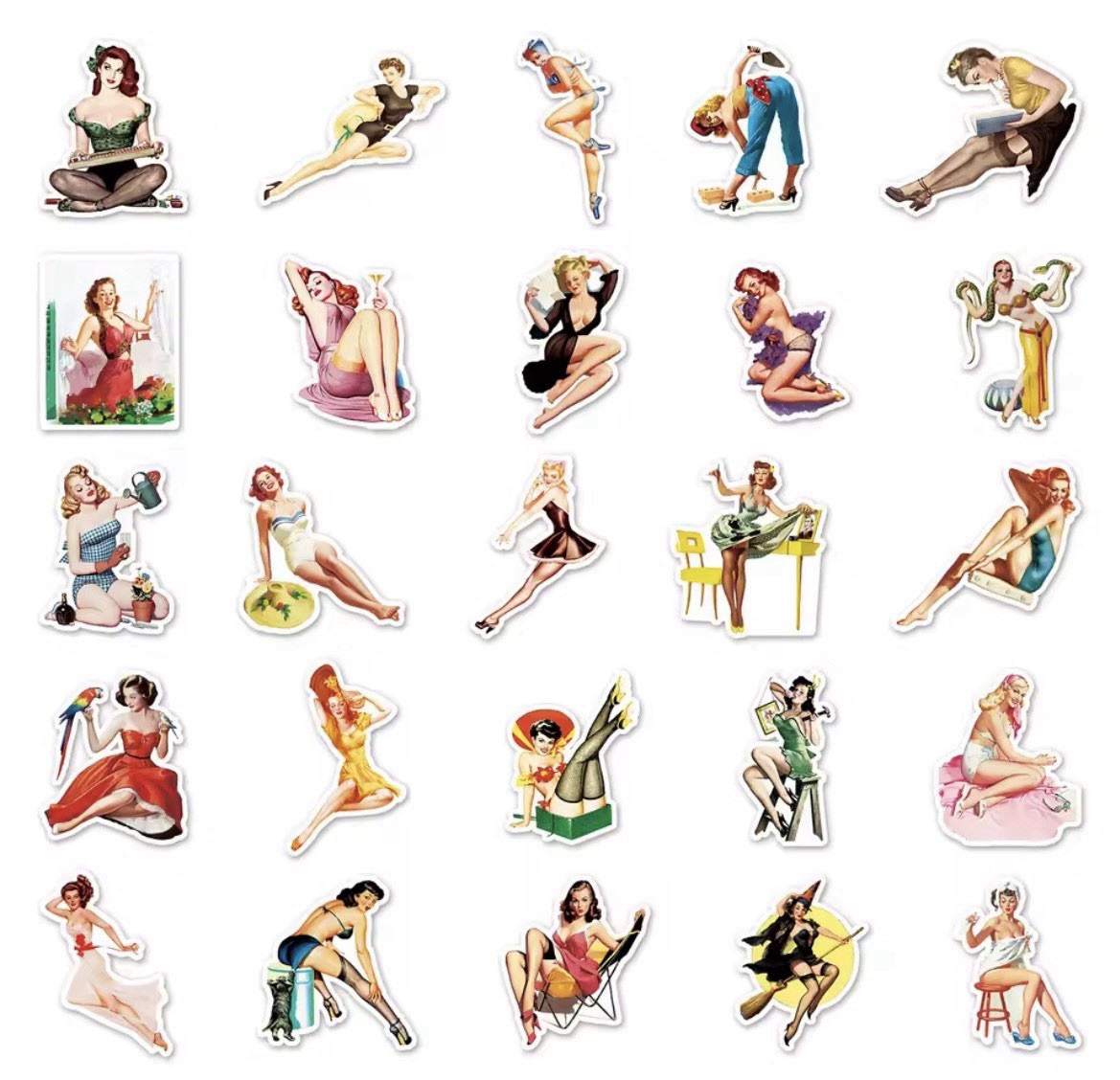 Retro Pin Up Style Stickers 50pk Sexy Fun Mix Matte Finish Sticker FREE SHIPPING