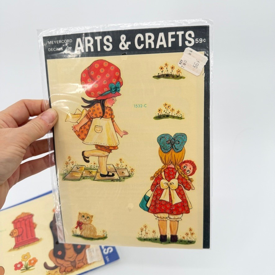 Meyercord VTG Craft Decals NOS 2 Sheets Dogs & Little Girls MCM Applique Cute