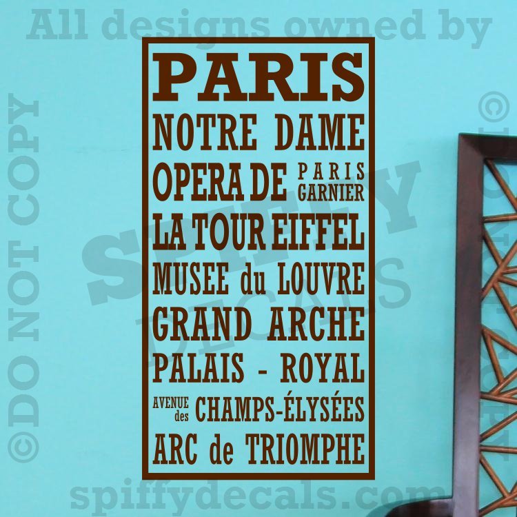 PARIS EIFFEL TOWER FRANCE NOTRE DAME Subway Quote Vinyl Wall Decal Decor Sticker