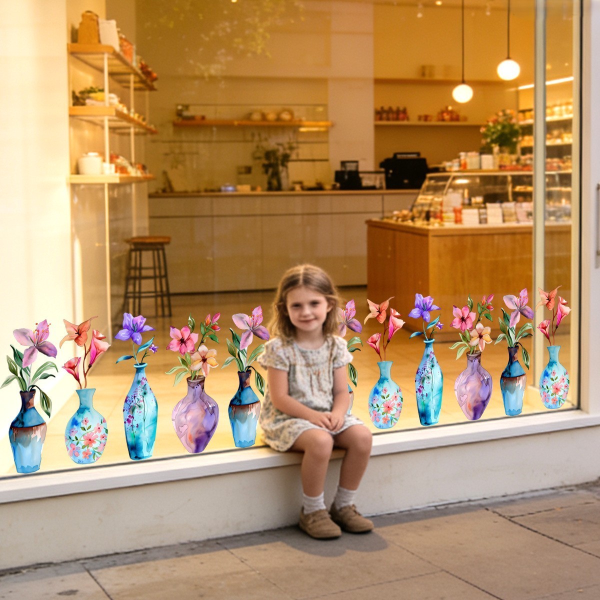 Floral Vase Window Clings 2 Sheets 11.81×23.62 in PVC Reusable Static Clings