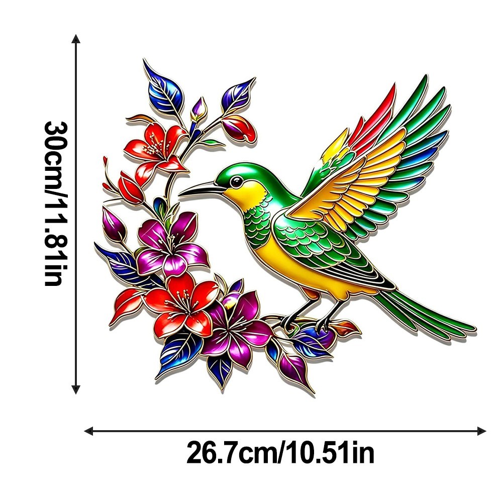Metal 3D Hummingbird Wall Decor Colorful Design 11.8 x 10.5 Inches Weatherproof