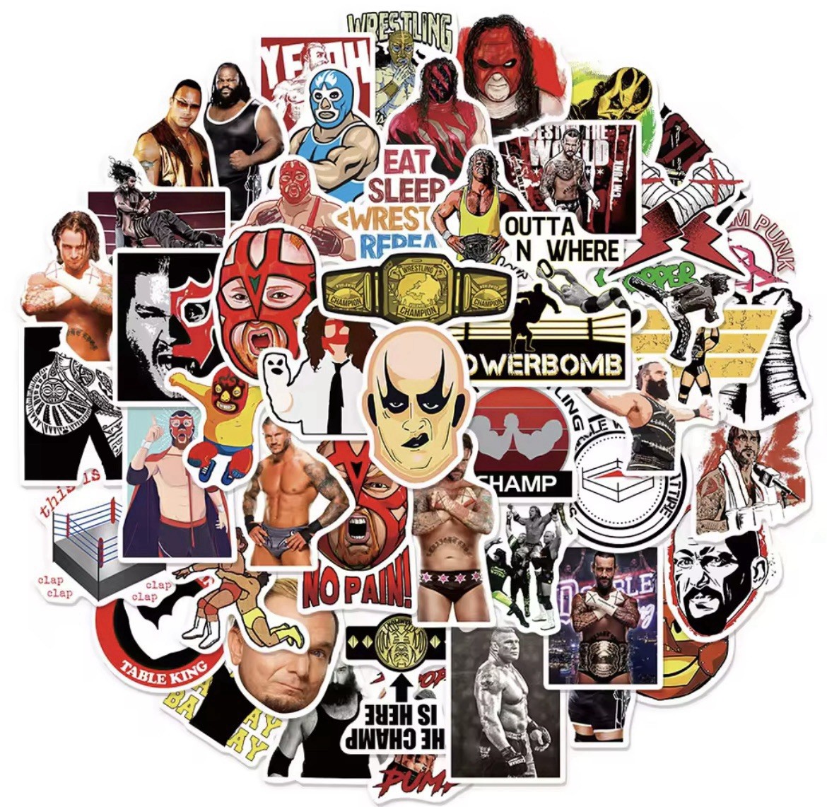 Wrestling Style Stickers 50pk Wrestling Superstars Matte Stickers FREE SHIPPING