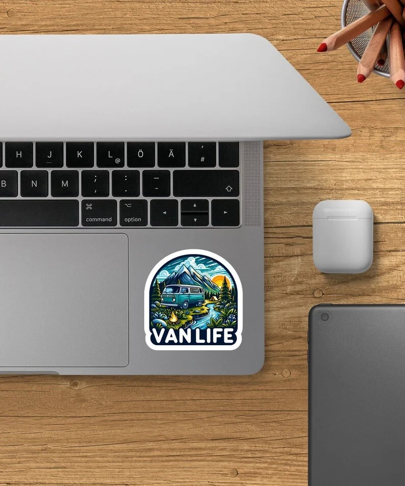 Van Life Sticker – Water-Resistant Camping Decal, Mountain Nature, Outdoor Adven
