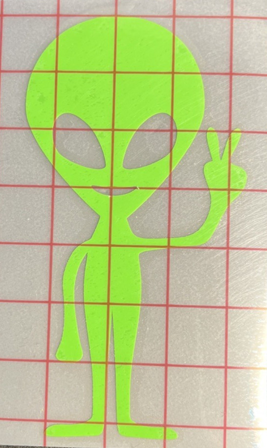 Alien Vinyl Decal – Flourescent Green – 3.5" x 2" – Permanent, Self Adhesive
