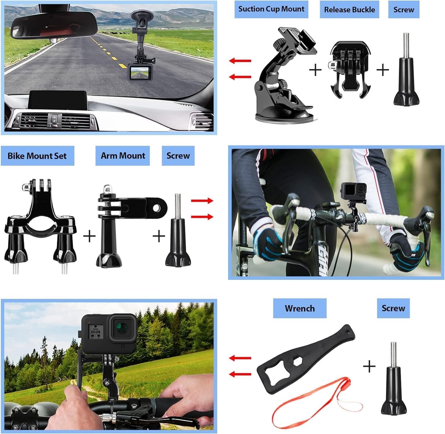 HONGDAK Action Camera Accessories Kit for Gopro Hero 12 11 10 9 Black, Waterproo