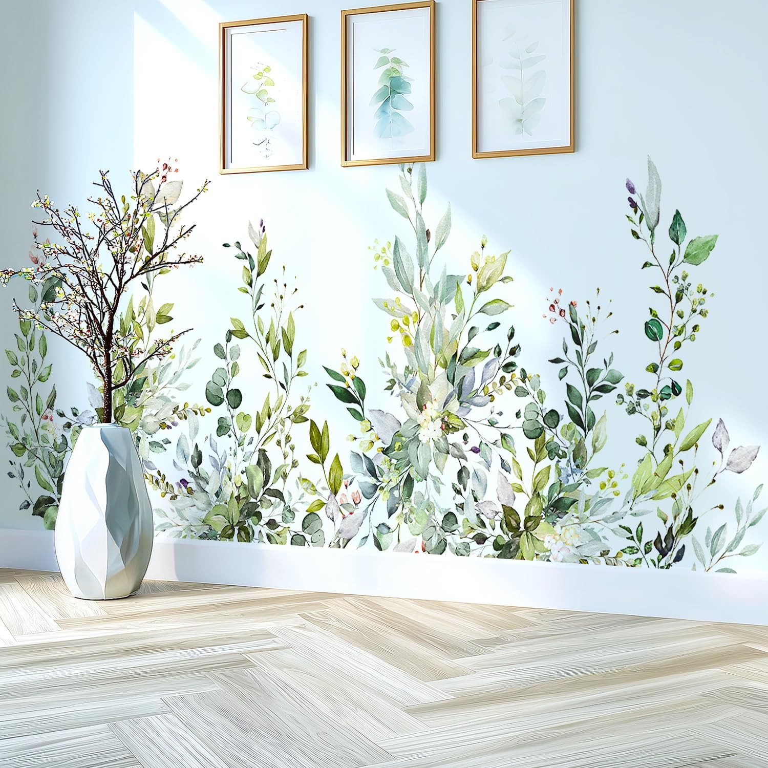 Green Plants Leaves Wall Decals Peel and Stick Large Floral Flowers Wall Sticker