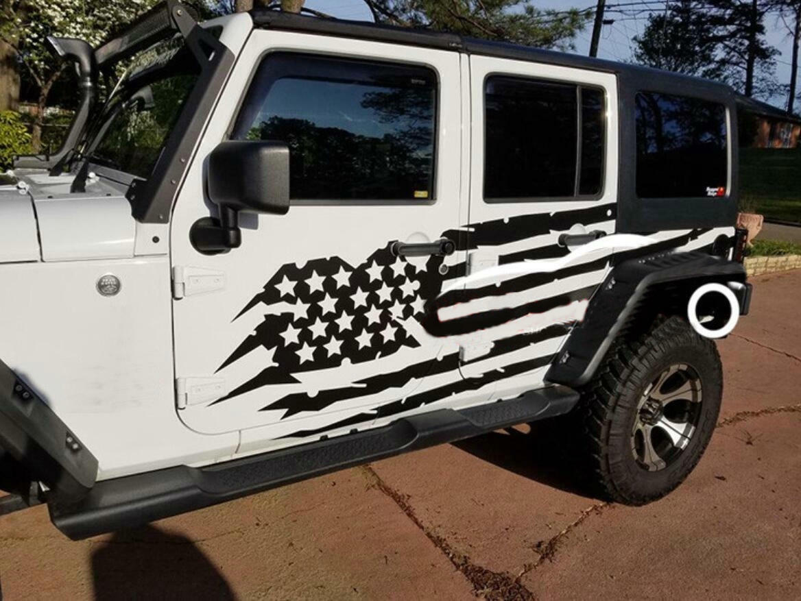 Graphics American Flag Sticker Kit For Jeep Wrangler Rubicon 4 Door Fender Decal