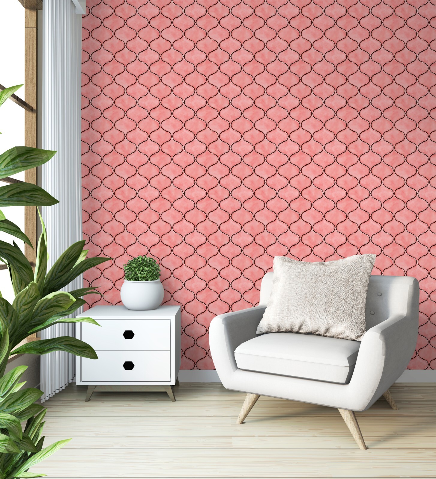 Mosaicowall Pink Arabesque Peel and Stick Kitchen Backsplash Tiles (10 Tiles)