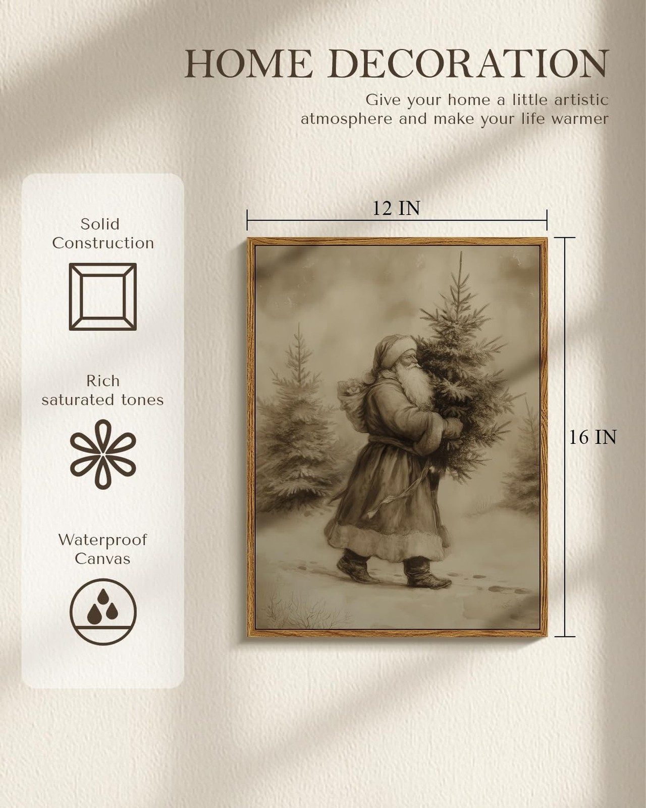 WHASAYART Vintage Santa Claus Carrying Christmas Tree Wall Art, Retro 12×16 F…