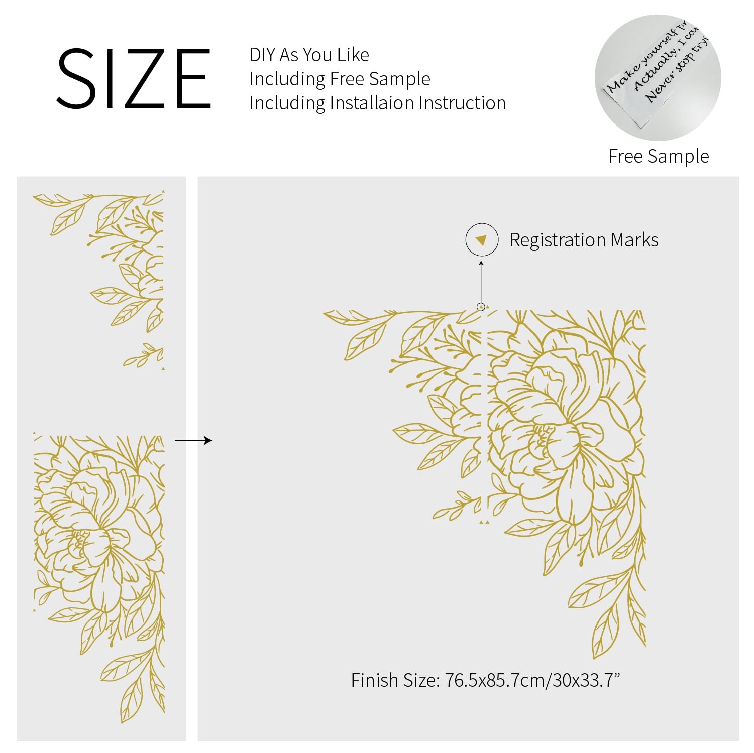 Flortlias Gold Metallic Wall Decals Peel and Stick Large Wall Stickers Large …