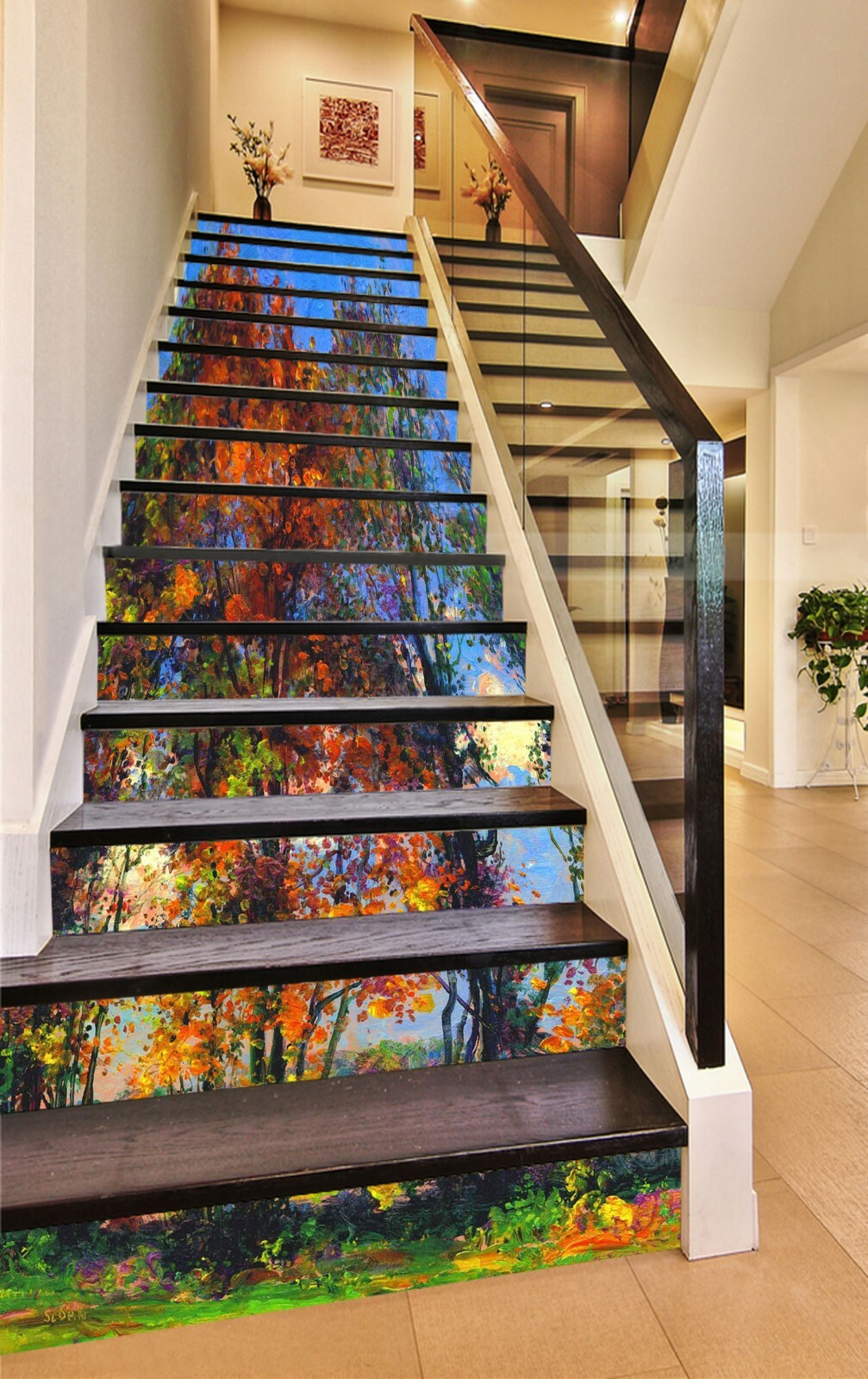 3D Red Tree ZHU758 Stair Risers Decoration Photo Mural Vinyl Wallpaper Zoe
