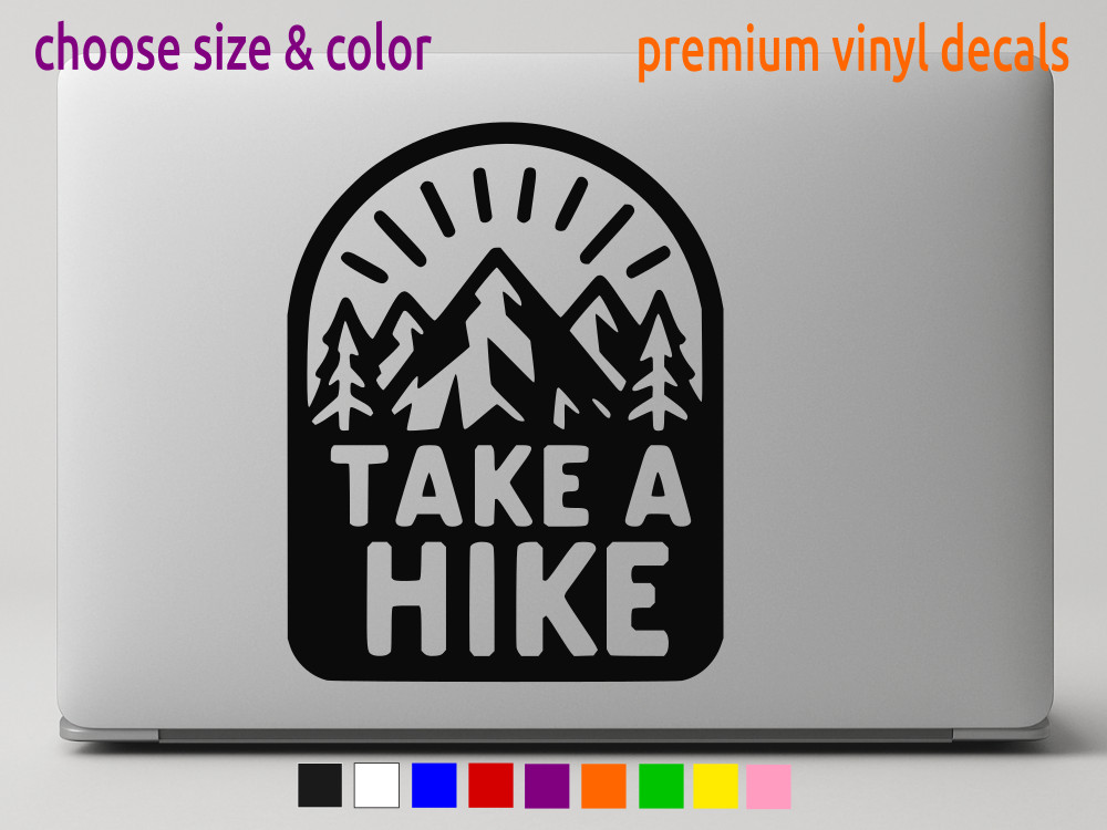 Take a Hike logo nature exploration sticker Vinyl Window Decal CHOOSE SIZE COLOR
