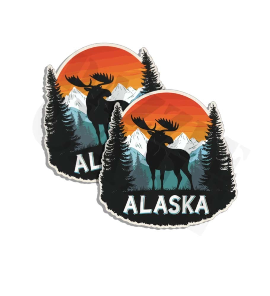 Alaska sticker moose decal sunset wildlife mountain vinyl 2 PACK Made in the USA