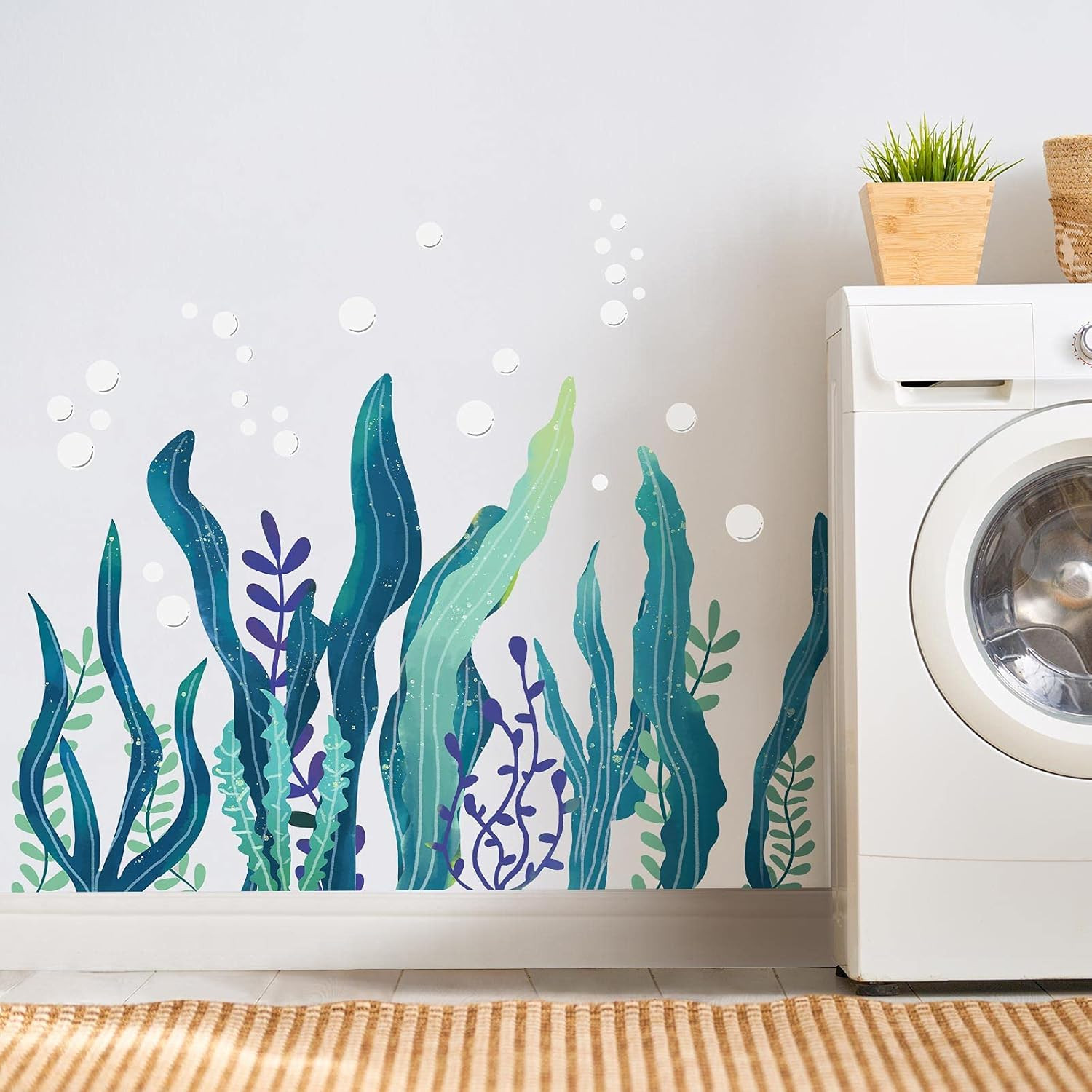 Sea Turtle Wall Decals 3D Ocean Grass Seaweed Stickers under the Sea Wall Decals