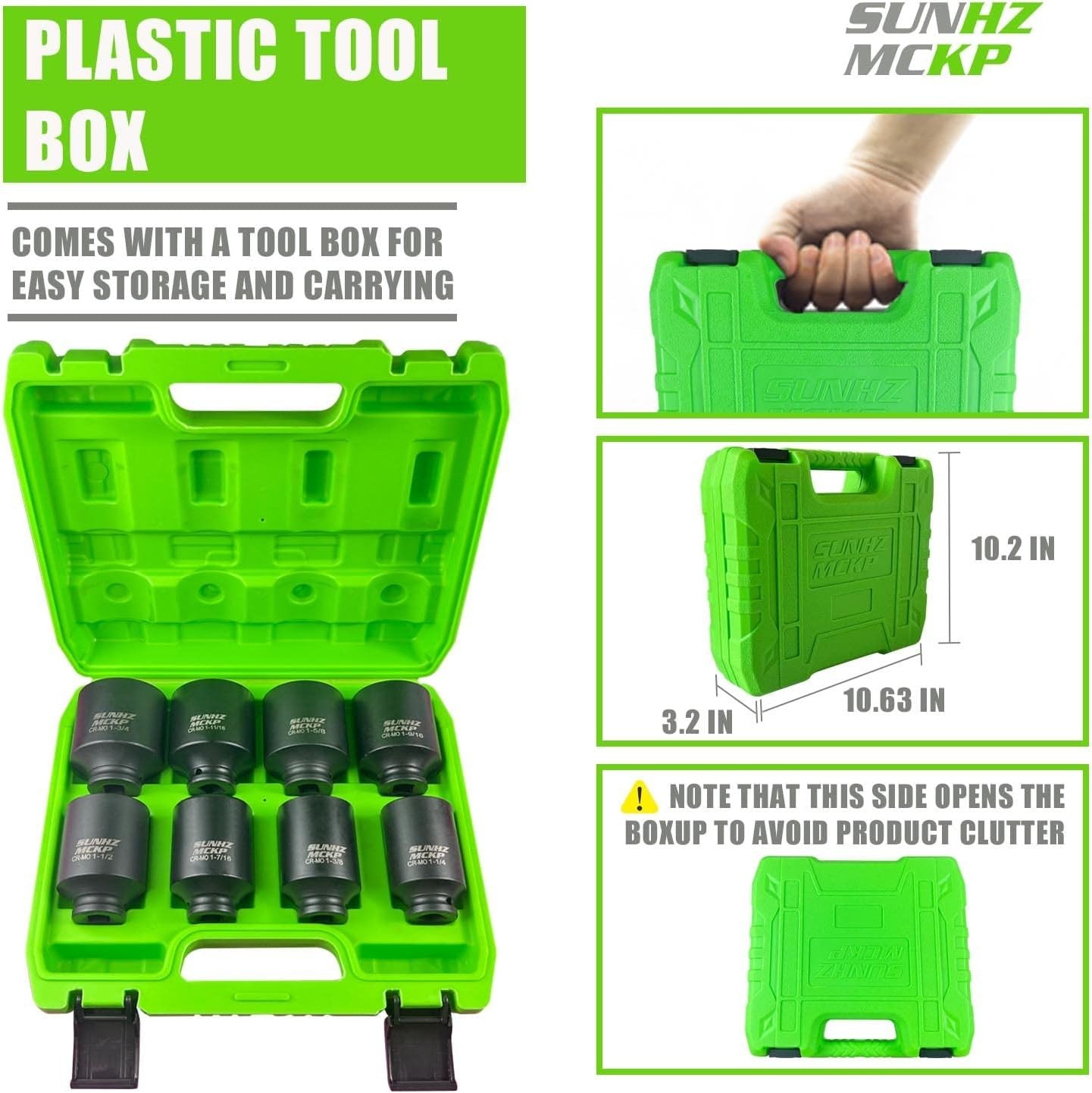 1/2" Drive Deep 6-Point Impact Socket Set, 8-Piece Standard SAE Spindle Axle Nu
