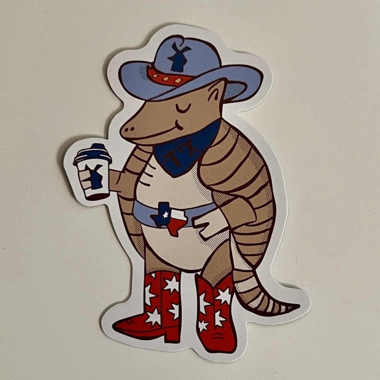 Dutch Bros Texas State Sticker Armadillo Cowboy