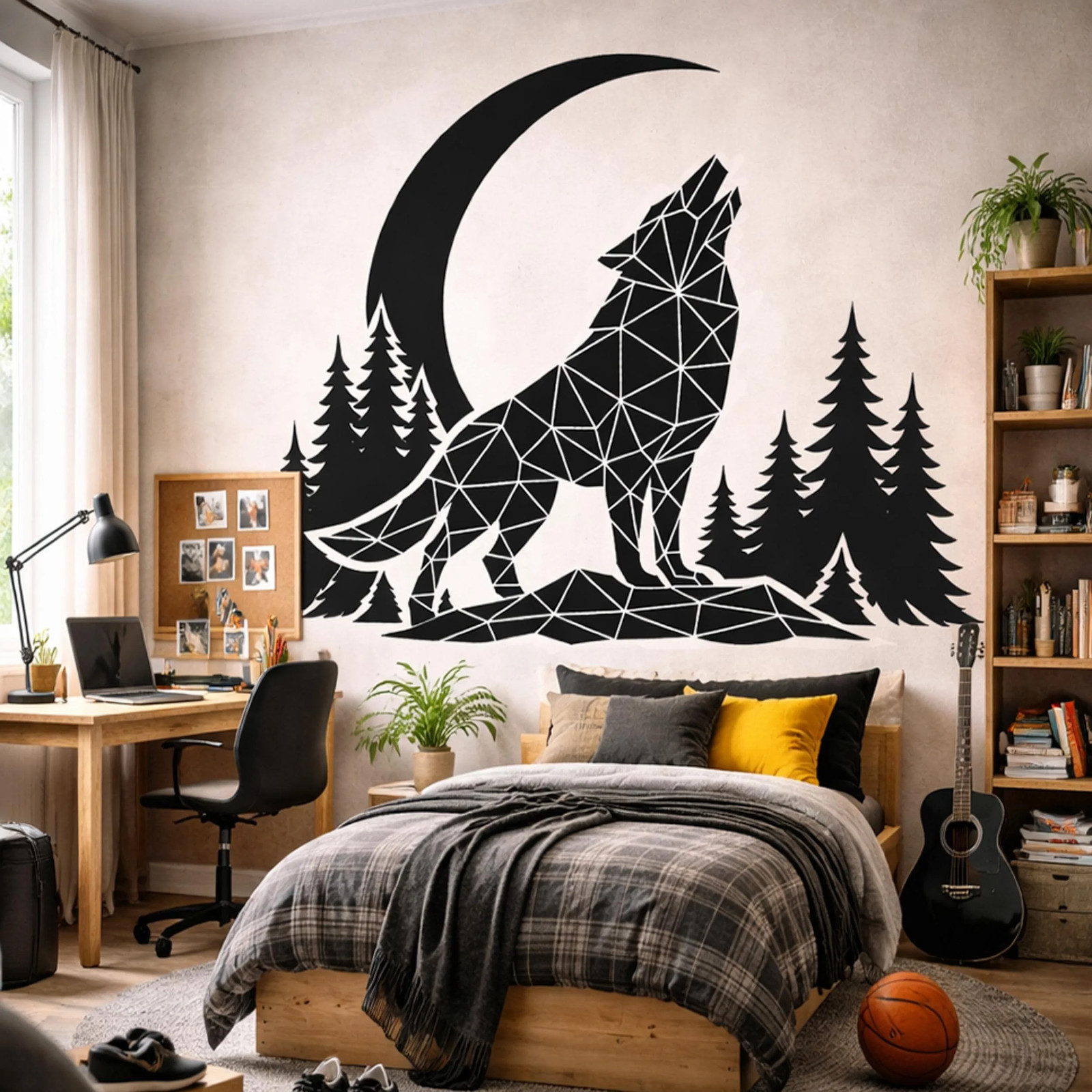 Geometric Wolf Wall Decal | Low Poly Howling Wolf Sticker