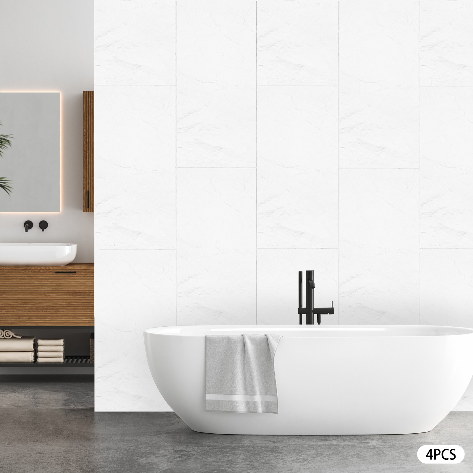 Modern 4 PCS PU Panels Faux Stone Wall Panels White for Interior Wall Decor NEW