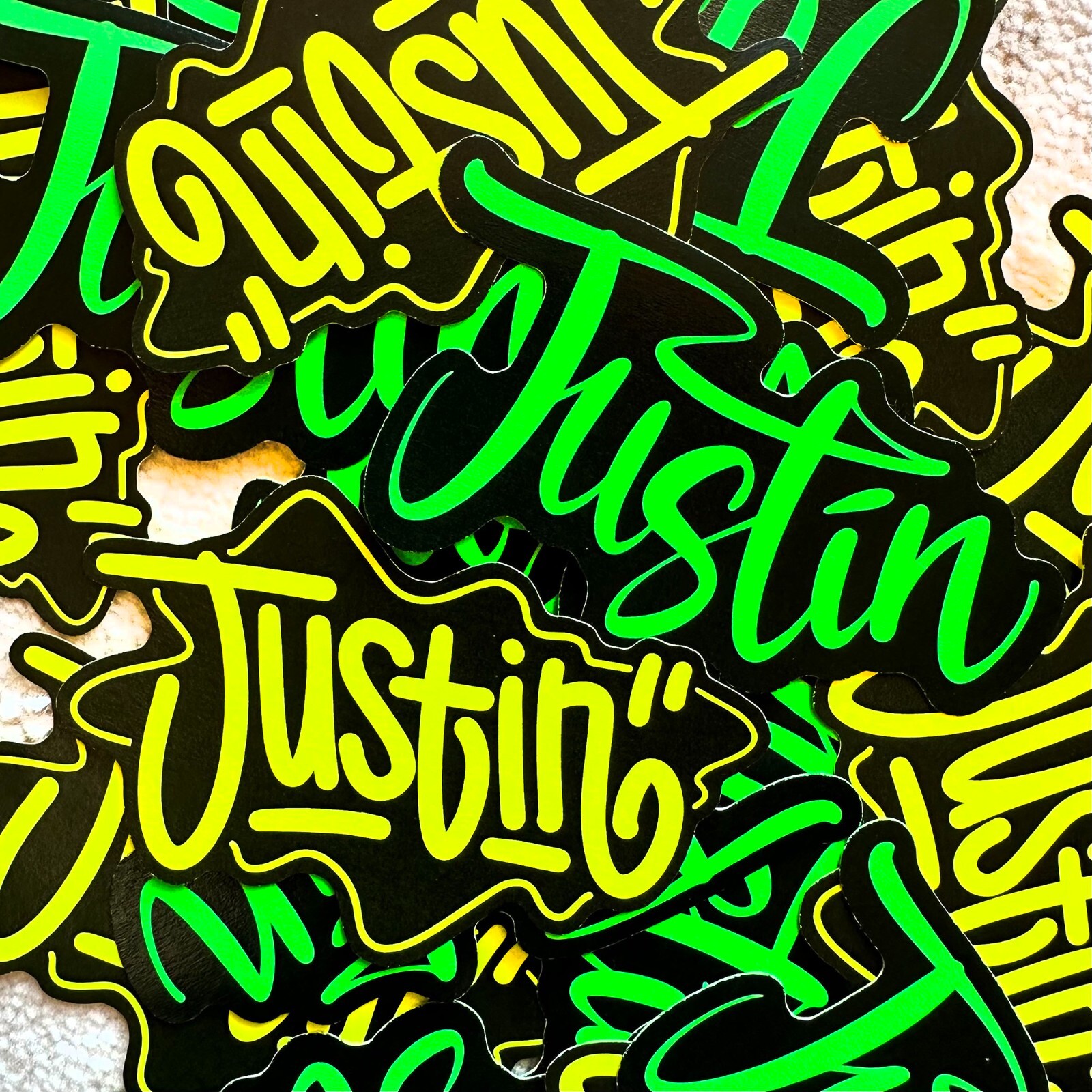 Neon Name Sticker Pack : JUSTIN | for school or Office | graffiti | Calligraphy