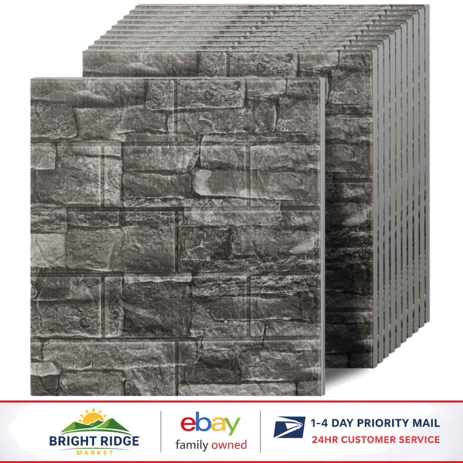 Peel and Stick 3D Wall Panels in Black Grey Stone for Home Decoration
