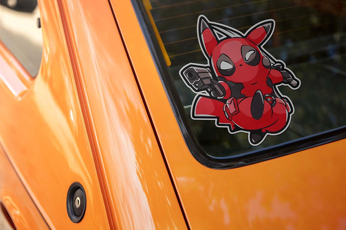 Funny Pikachu Deadpool Sticker – Pokémon Parody Vinyl Decal (3–8" Tall) | Glossy