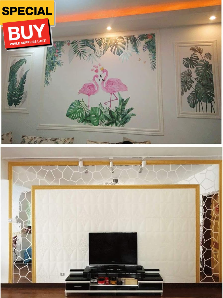 90"x 3" Self Adhesive Flexible Foam Molding Trim, 3D Sticky Decorative Wall Line