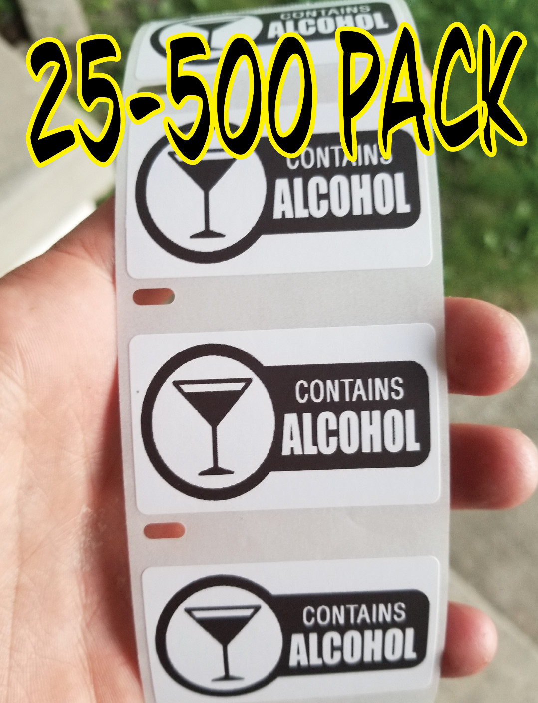 "CONTAINS ALCOHOL" 25-500 Warning Labels gag PARTY Stickers Gag Prank