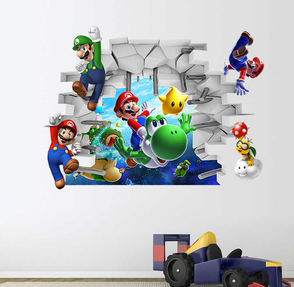 New 3D Super Mario Bros Removable HUGE Wall Stickers Decal Kids Home Decor USA