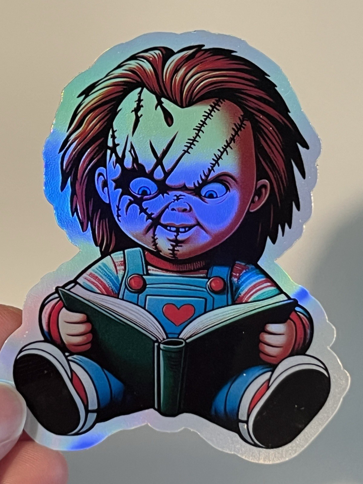 Child Play Chucky Reading Book 3inch Holographic Waterproof sticker