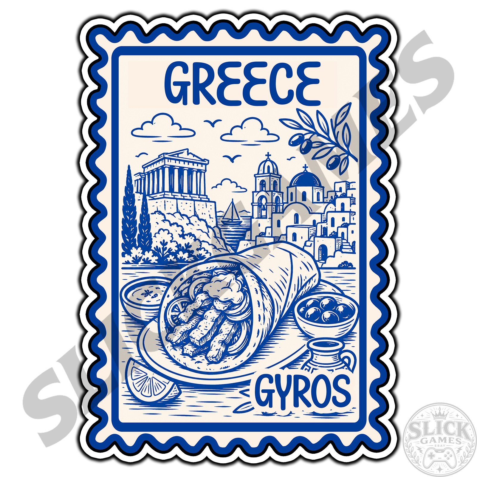Greece Gyros Travel Postage Stamp Sticker #1 Waterproof Vinyl Decal Die-Cut