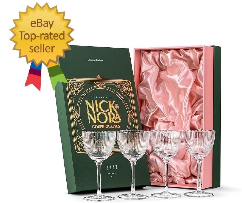 Art Deco Coupe Glasses Set of 4 | 5 oz Ribbed Cocktail Goblets for Drinks