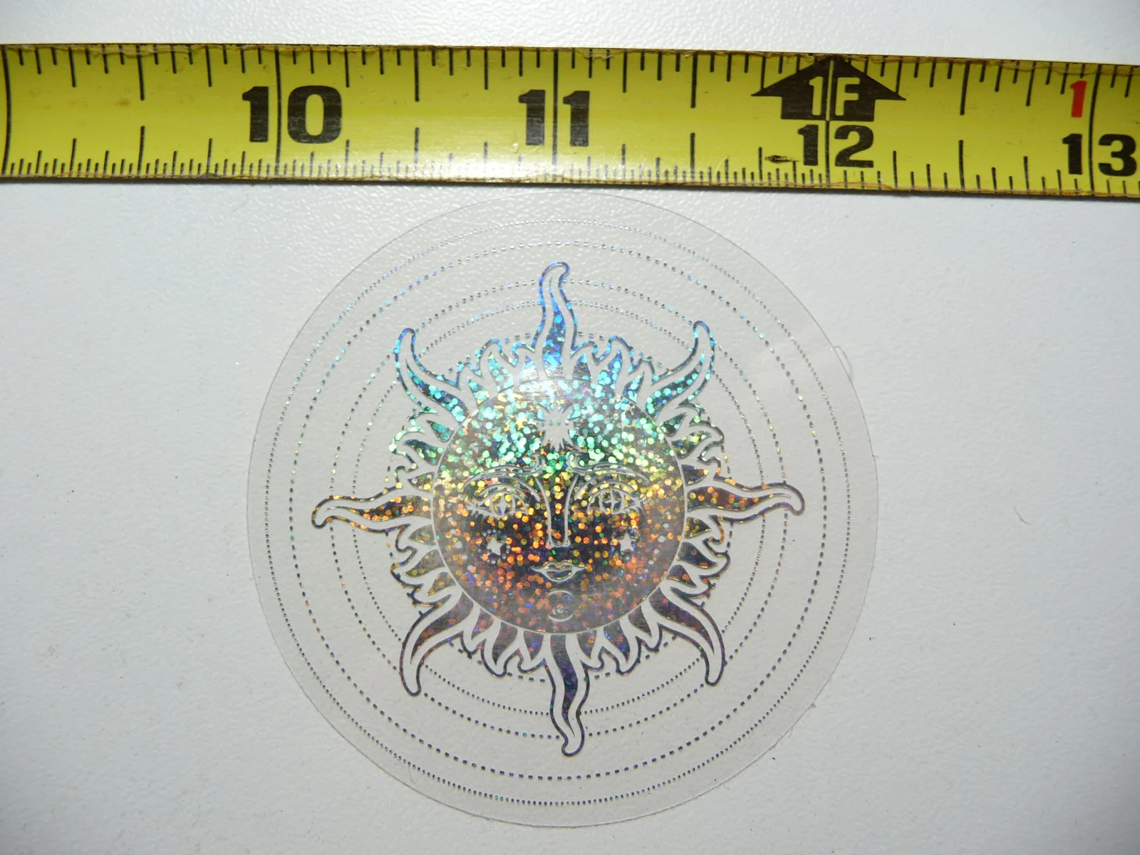 SUN WITH AURA CIRCLES HOLOGRAPHIC SMALL STICKER CELESTIAL DECAL AMAZING