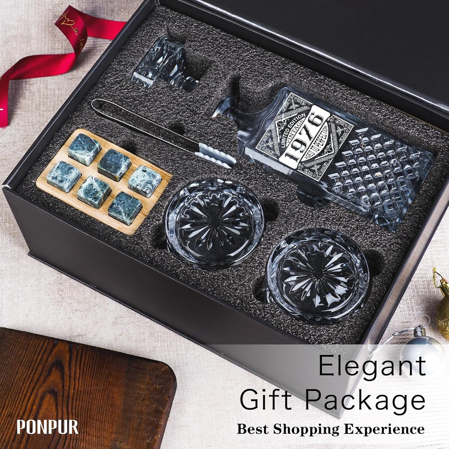 50th Birthday Whiskey Decanter Set for Men, Dad, Husband – Gift Box Included
