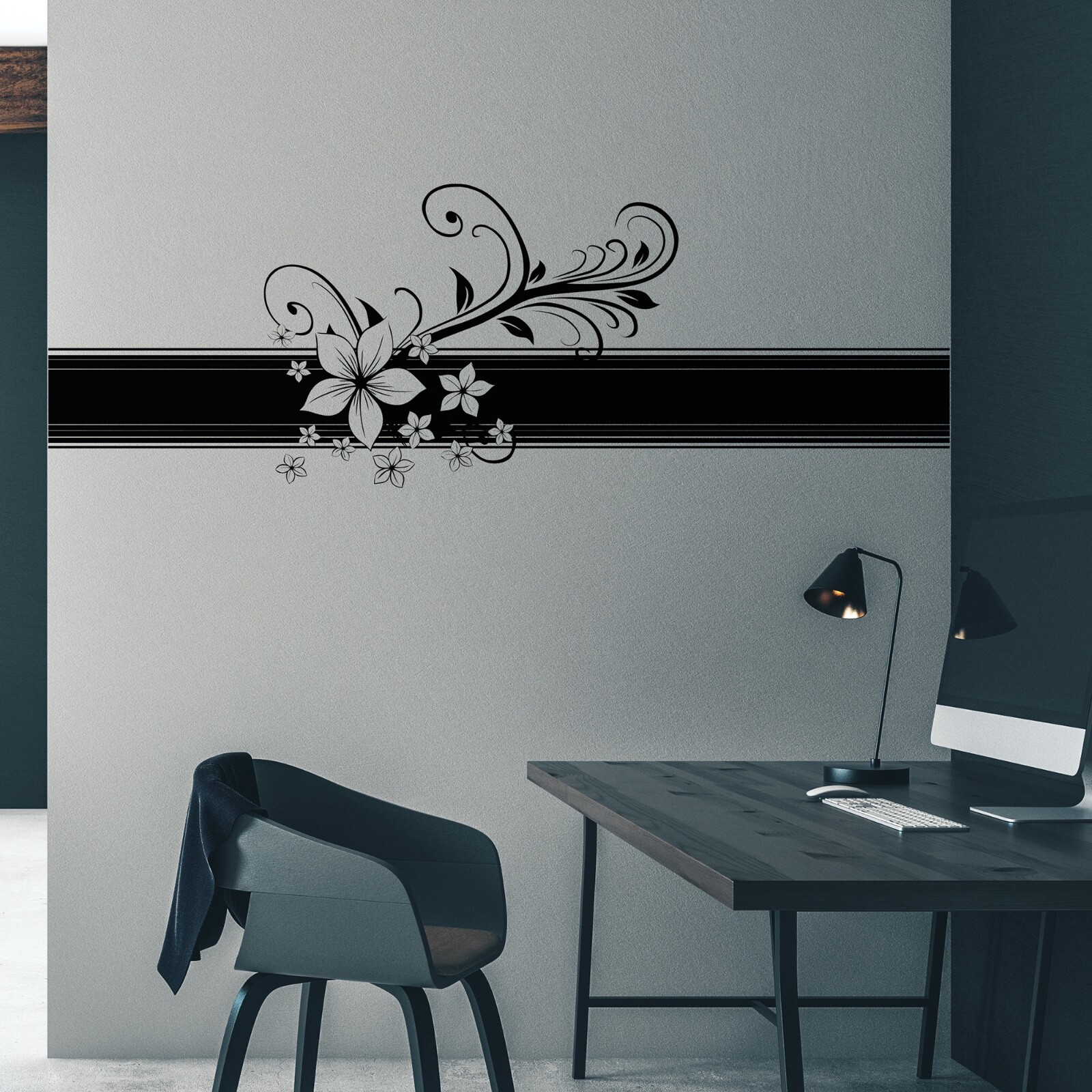 Bathroom Hibiscus Flower Wall Decal Sticker. Hawaiian Floral Wall Decor.