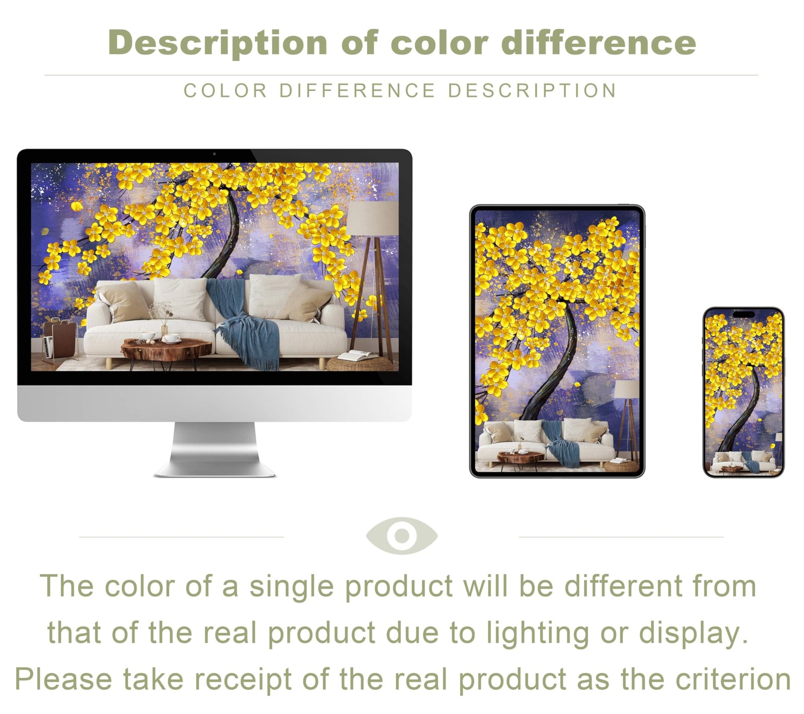 LOOWAP Yellow Flower Tree Wall Mural Purple Background Wall Decor for Bedroom