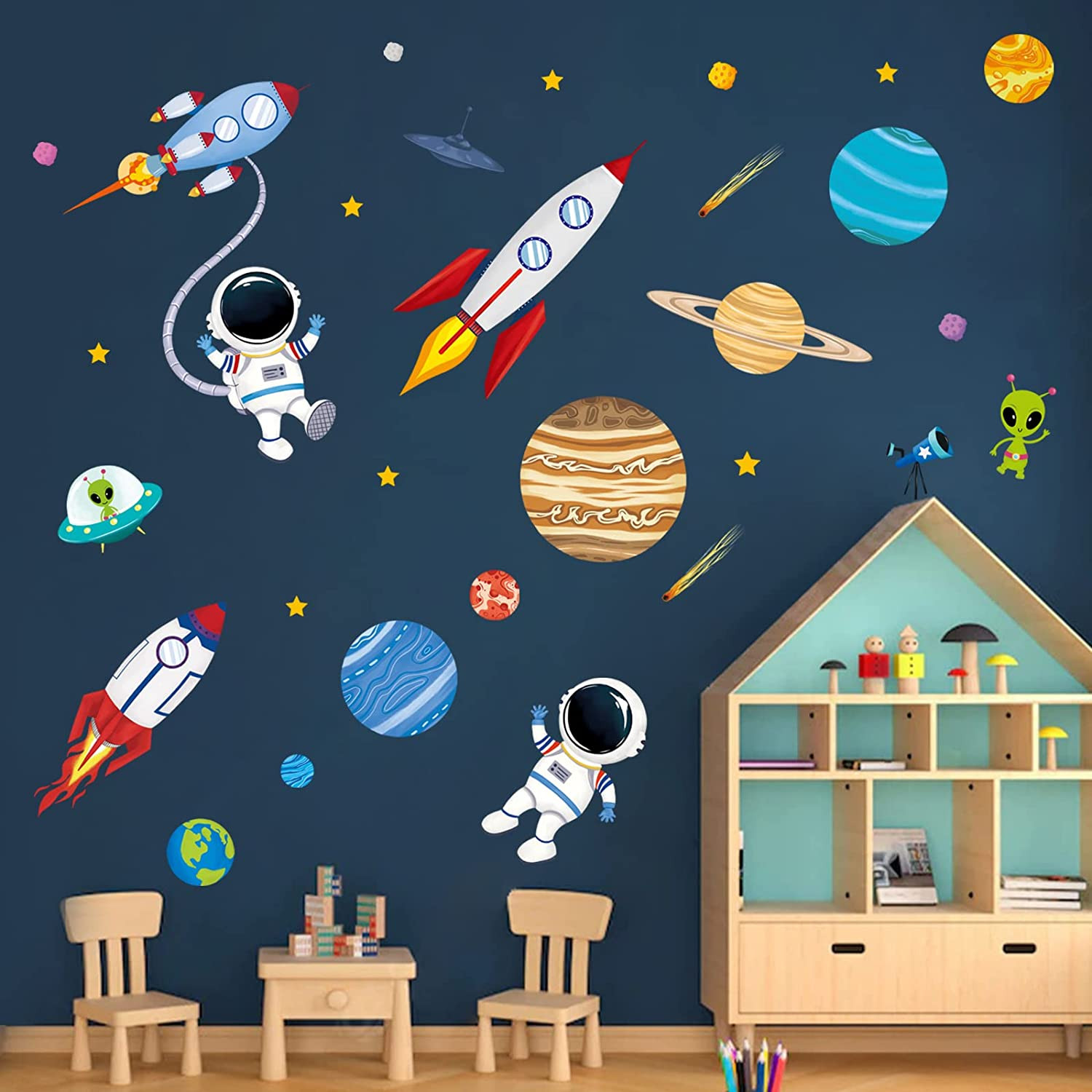 Outer Space Wall Decals Rocket Planets Astronaut Wall Stickers Baby Nursery Boys