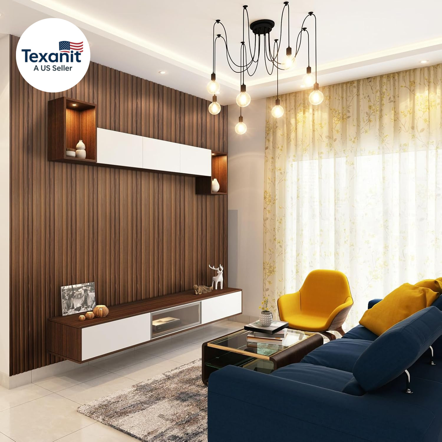 WPC Slat Wall Panels 8 Pack Teak 3D Soundproof Wood Wall Paneling 96×6 Inch