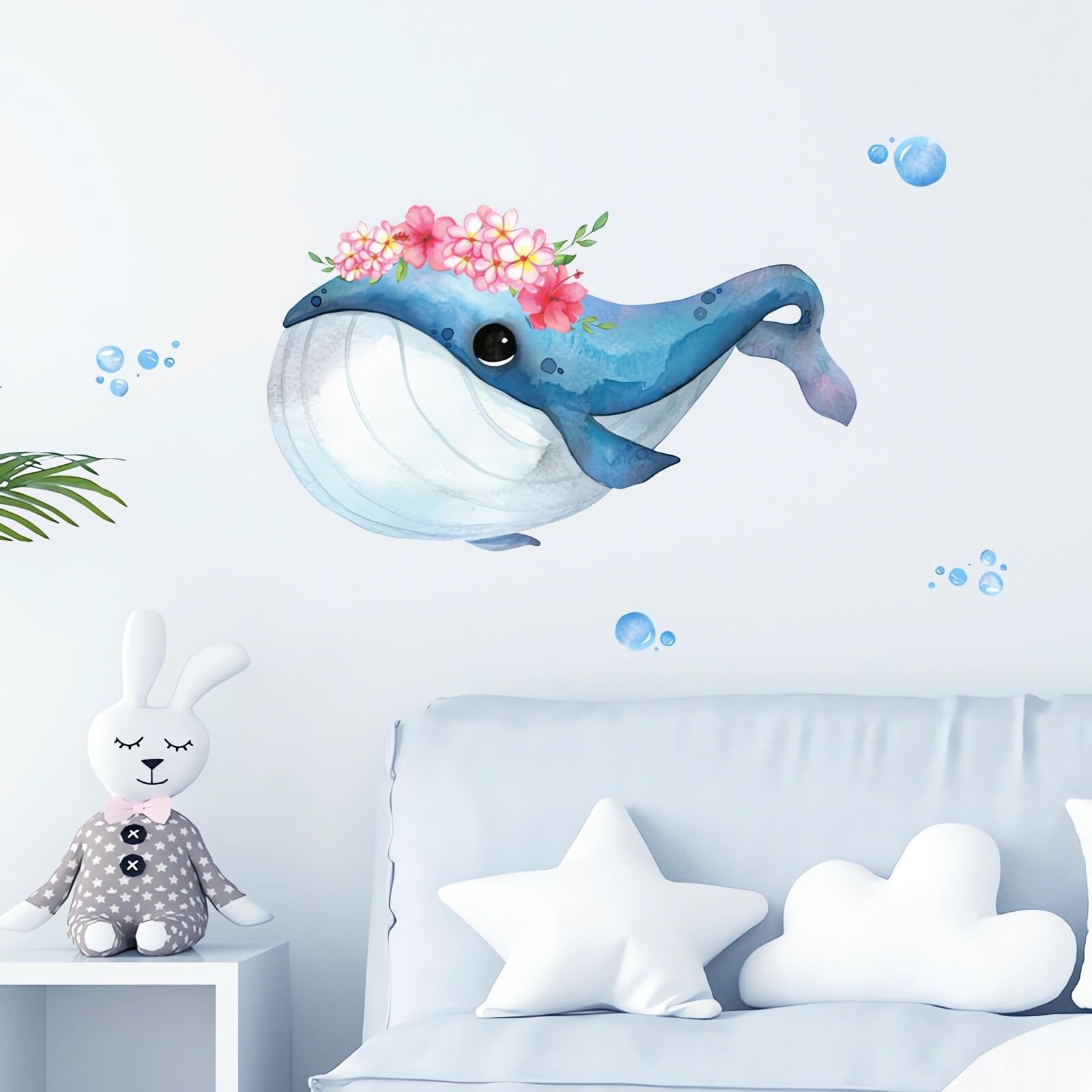 Cute Cartoon Blue Whale Wall Stickers, sacinora Sea Animal Wall Decals Remova…