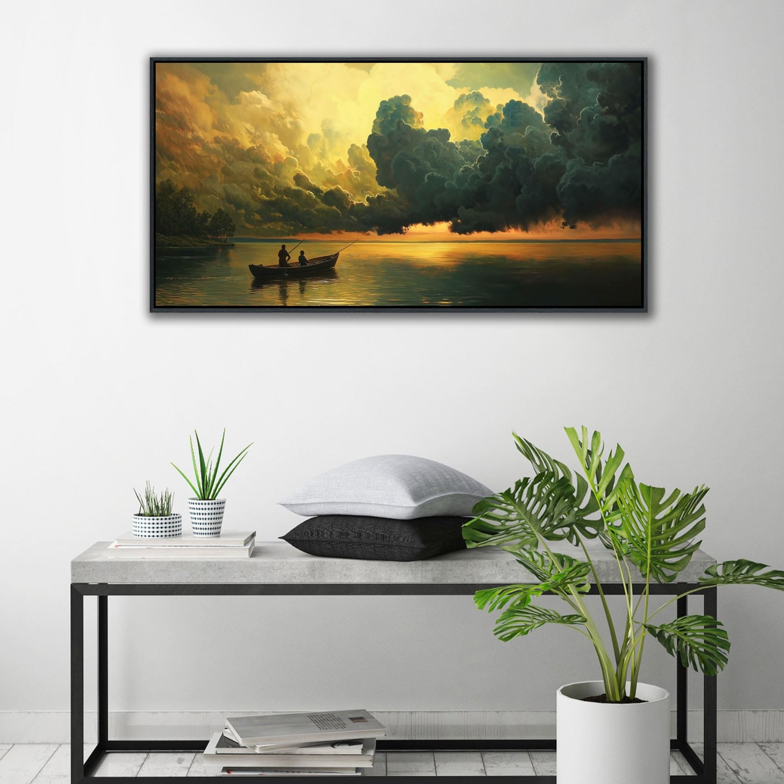 YCPRIMER Landscape Wall Art – Gold Lake and Cloud Canvas Wall Decor for Livin…