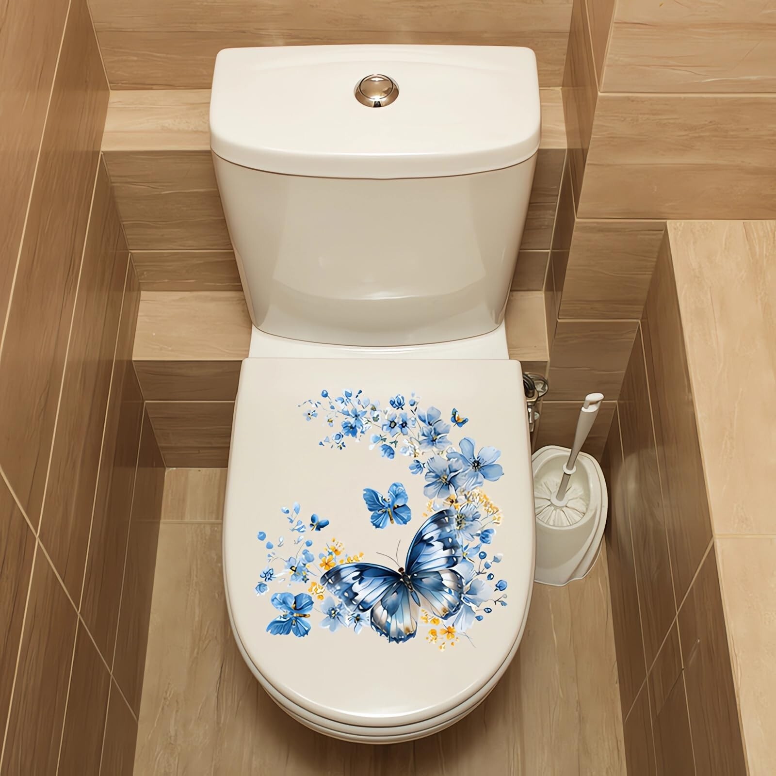 2 Sheets Blue Butterfly Flower Toilet Stickers, sacinora Butterflies Art Toil…