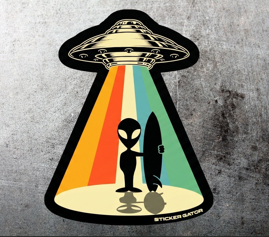 Alien Surfer UFO Die Cut Sticker Flying Saucer Decal Sticker Gator