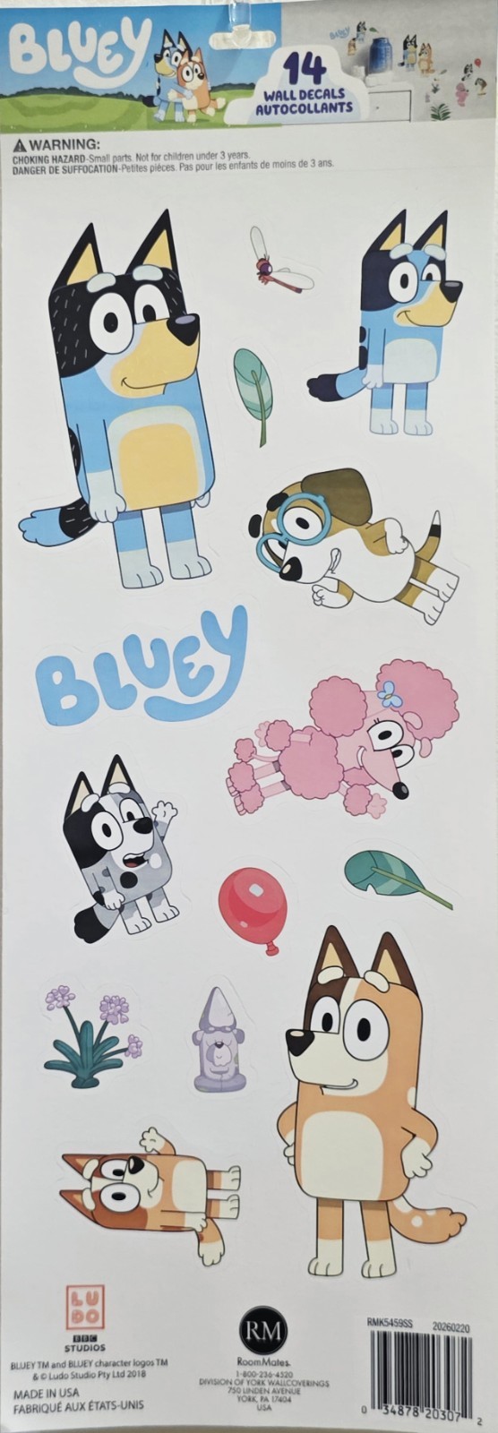 Kids Bluey Room Wall Decals Peel & Stick 14 Pieces/Stickers Birthday Party Decor