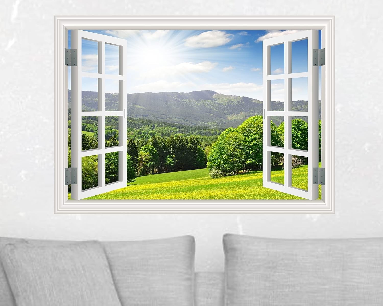 Faux Window Wall Mural – Landscape Stick and Peel Decor, 16×24 for Bright Spaces