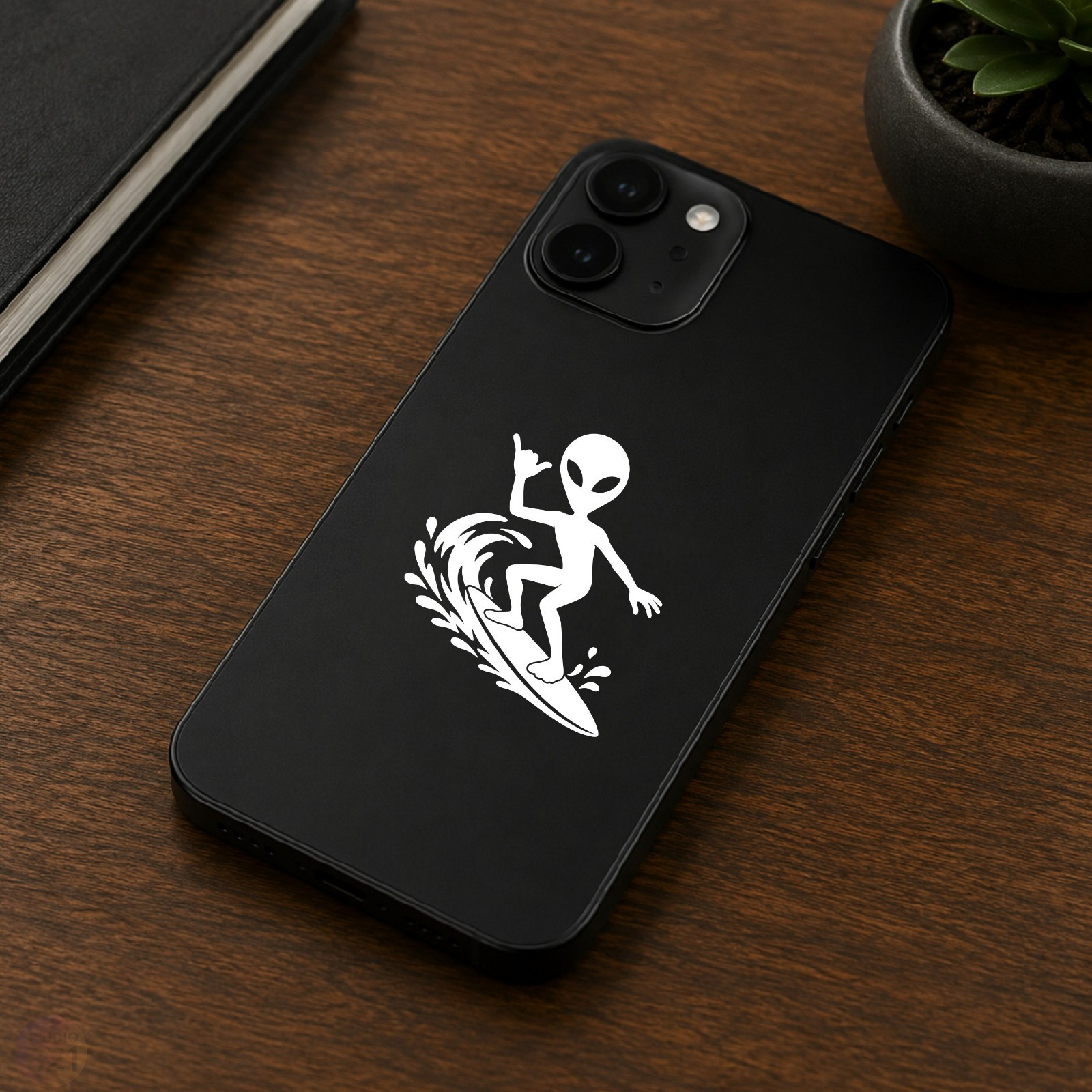 Alien Head Surfer Decal | UFO Area 51 Sticker | Car Truck Window Vinyl | Fun
