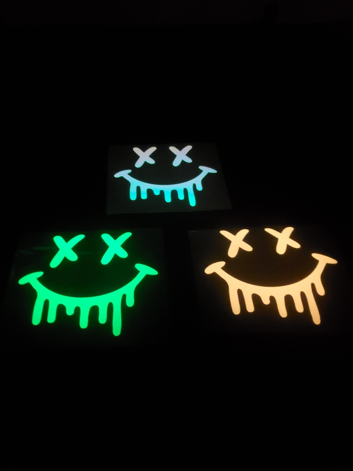 Glow In The Dark Drippy Smiley Face Vinyl Decal Medium Size Sticker Bright Green