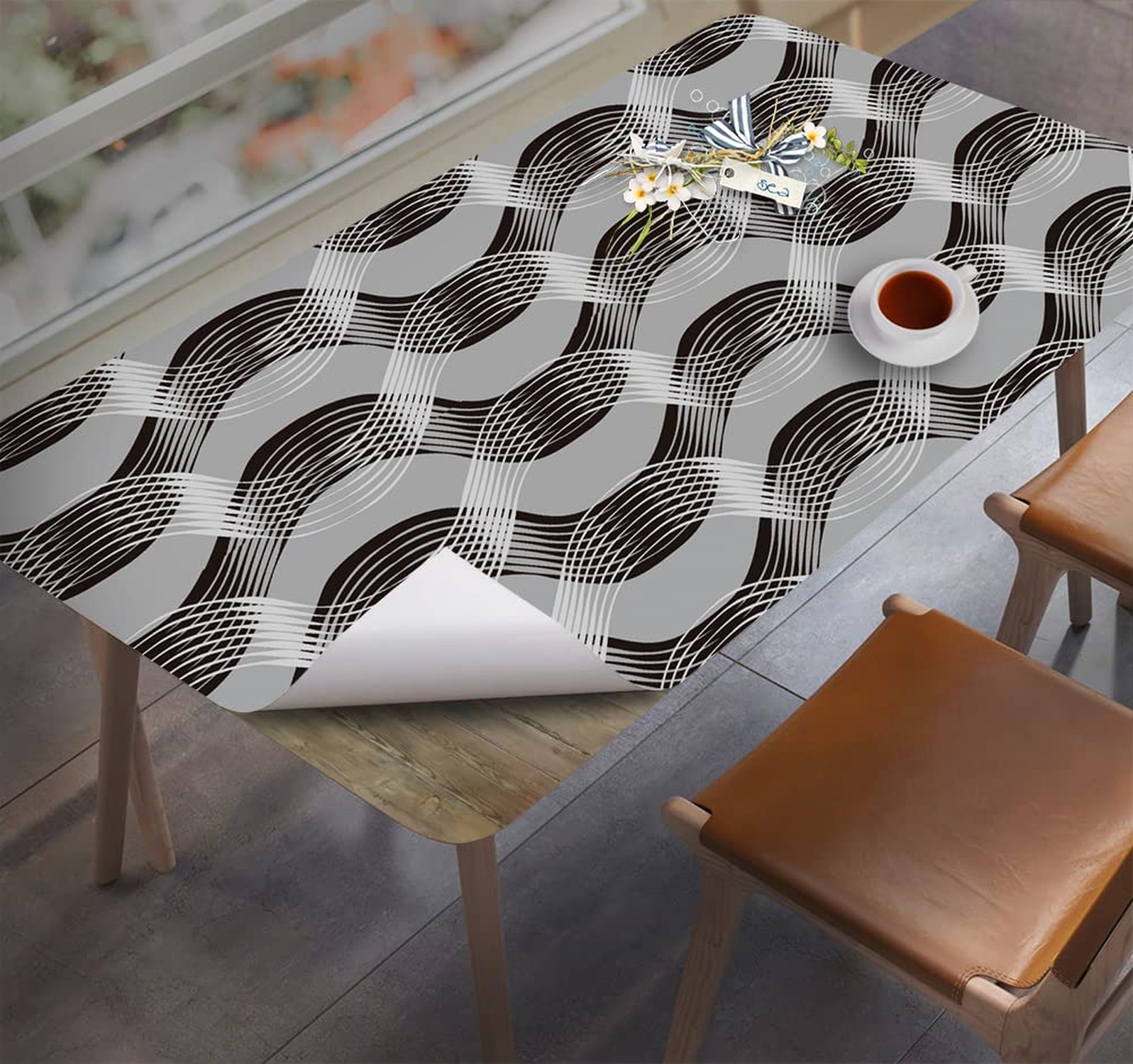 J1376 Geometric Waves Curve Peel and Stick Wallpaper 17.7" x 9.8ft Black/Gray…