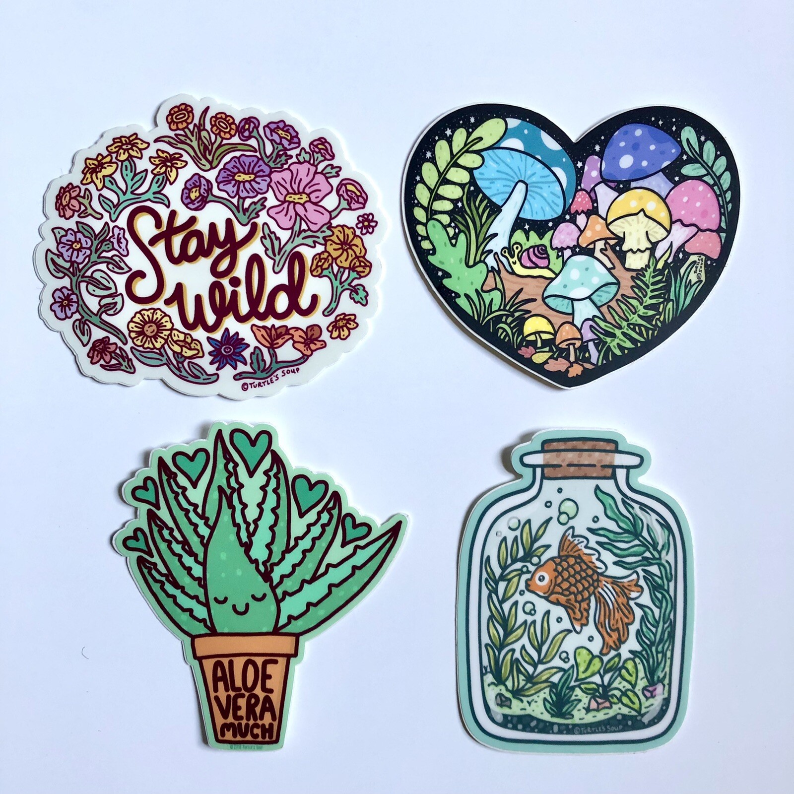 NEW! Turtle’s Soup SET OF 4 VINYL STICKERS / DECALS — 3×3” Lovely Nature Themed